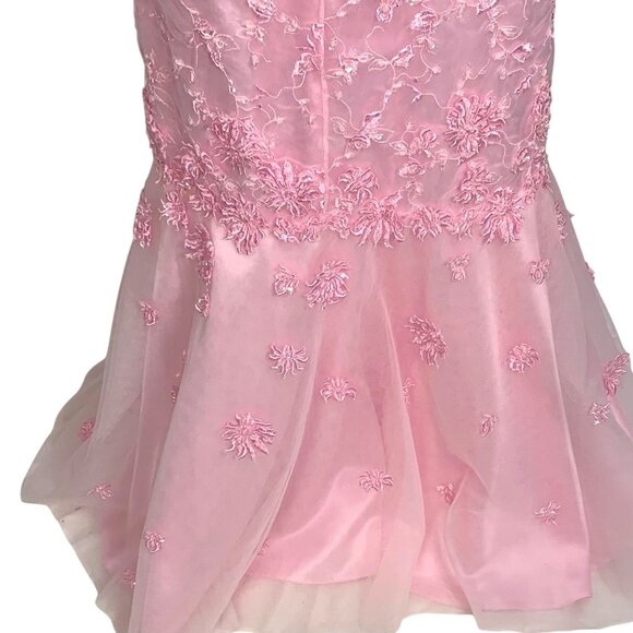 Beyond Jovani Pink Embroidered Evening Gown 4 Lace-Up Corset Back Mermaid Prom - Picture 5 of 10
